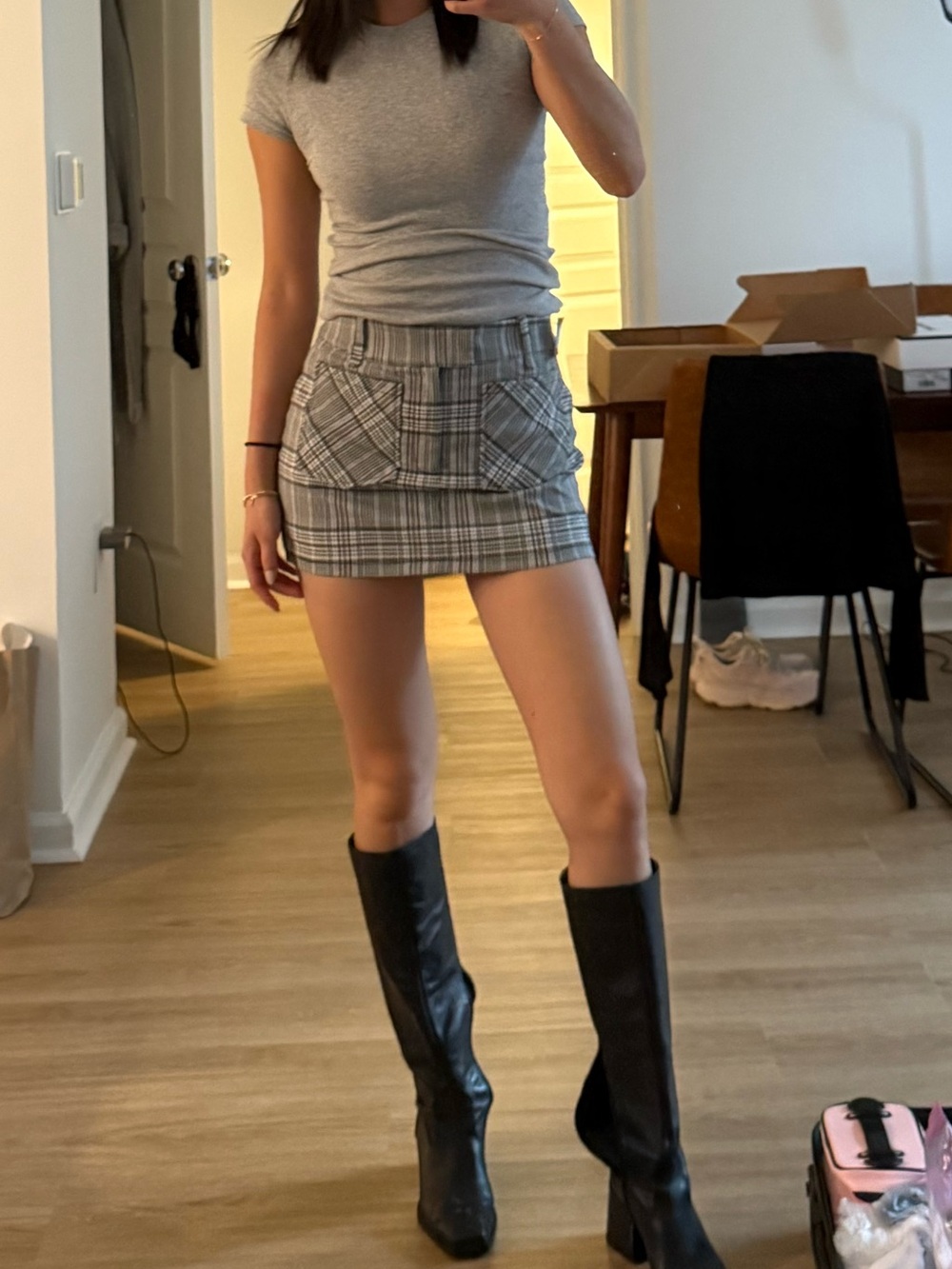 AKIRA Black & White Plaid Mini Skirt